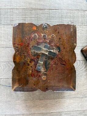 Jan Barboglio Rustic Wooden Iron Cross Blessing Box